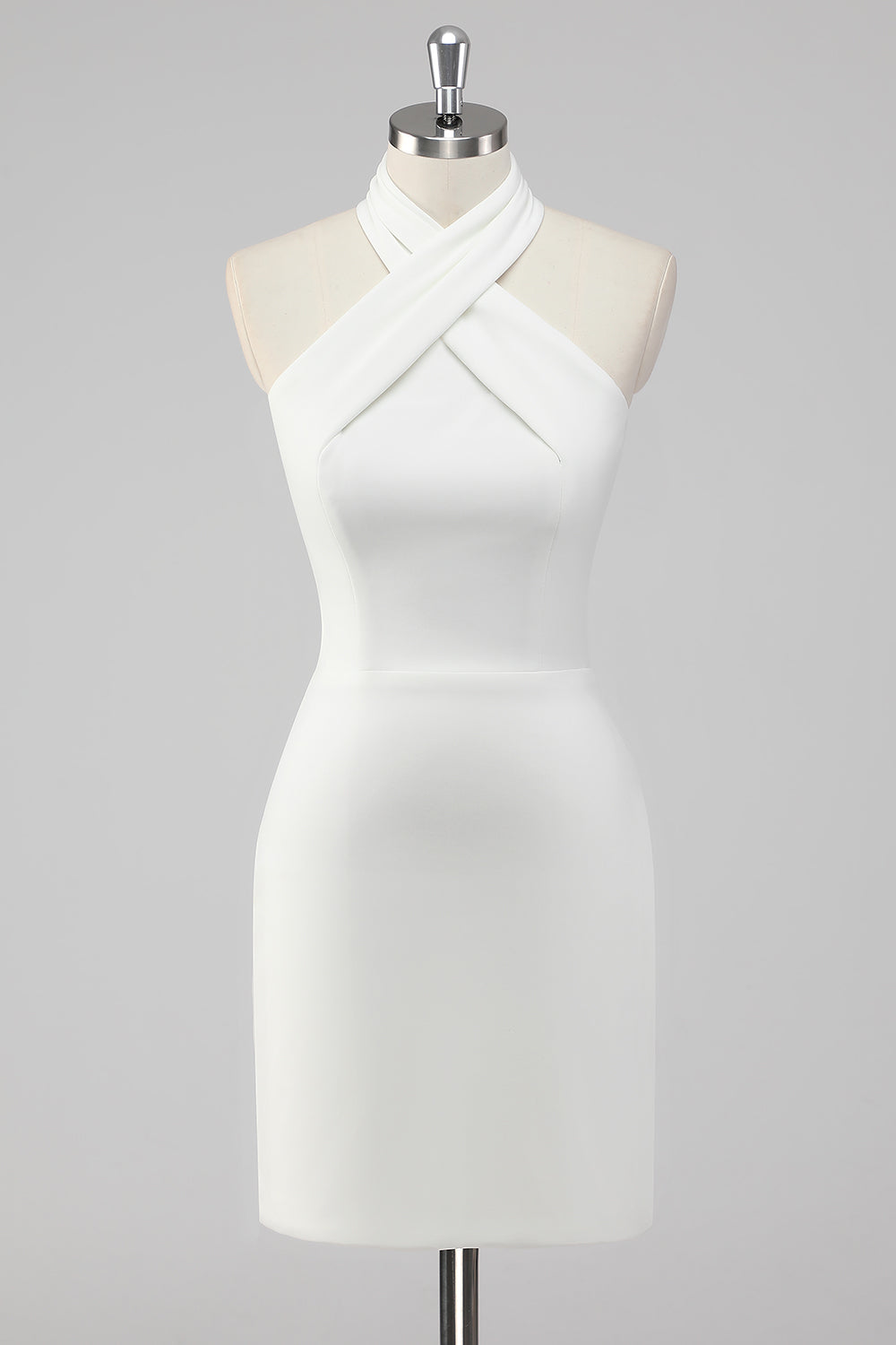 White Halter Short Tight Graduation Dress