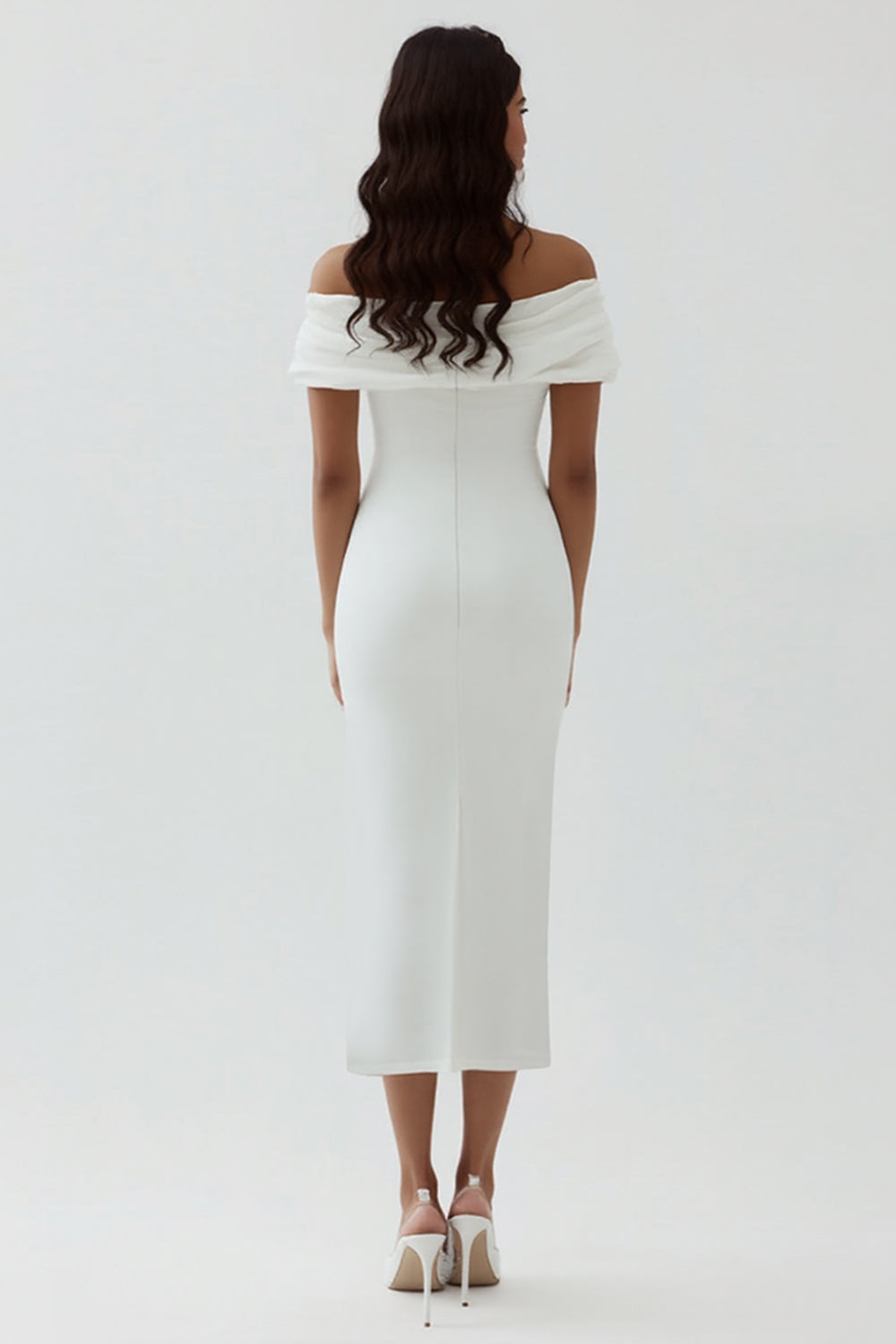 White Sheath Off the Shoulder Satin Engagement Dress