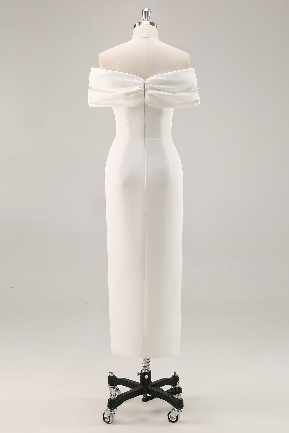 White Sheath Off the Shoulder Satin Engagement Dress
