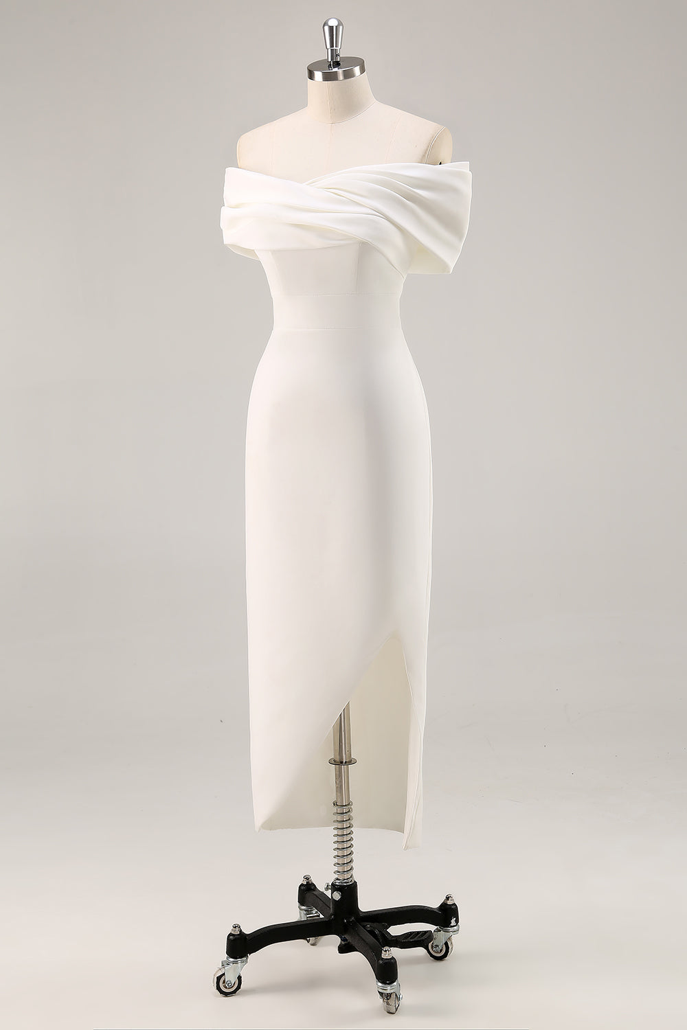 White Sheath Off the Shoulder Satin Engagement Dress