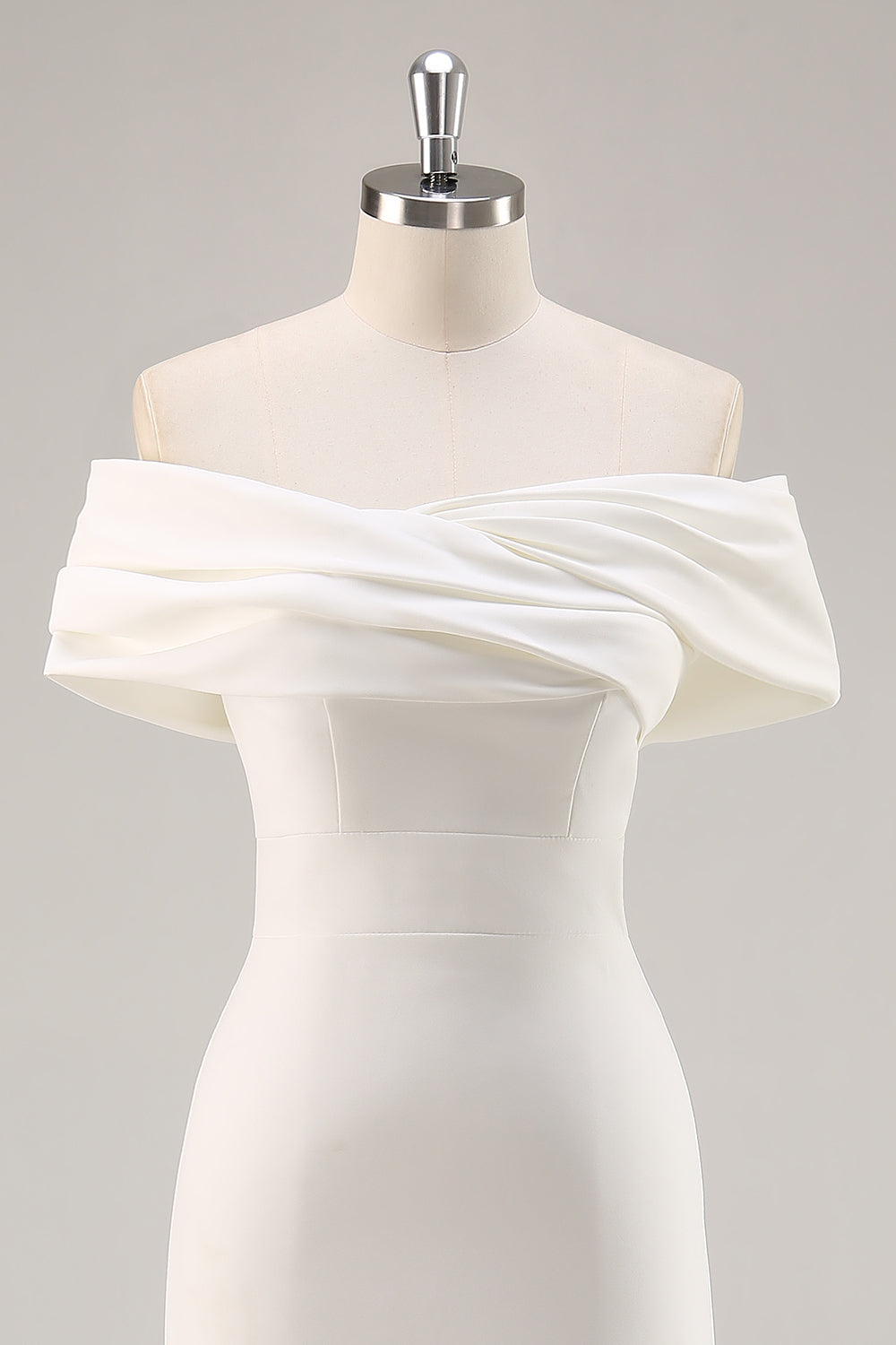 White Sheath Off the Shoulder Satin Engagement Dress