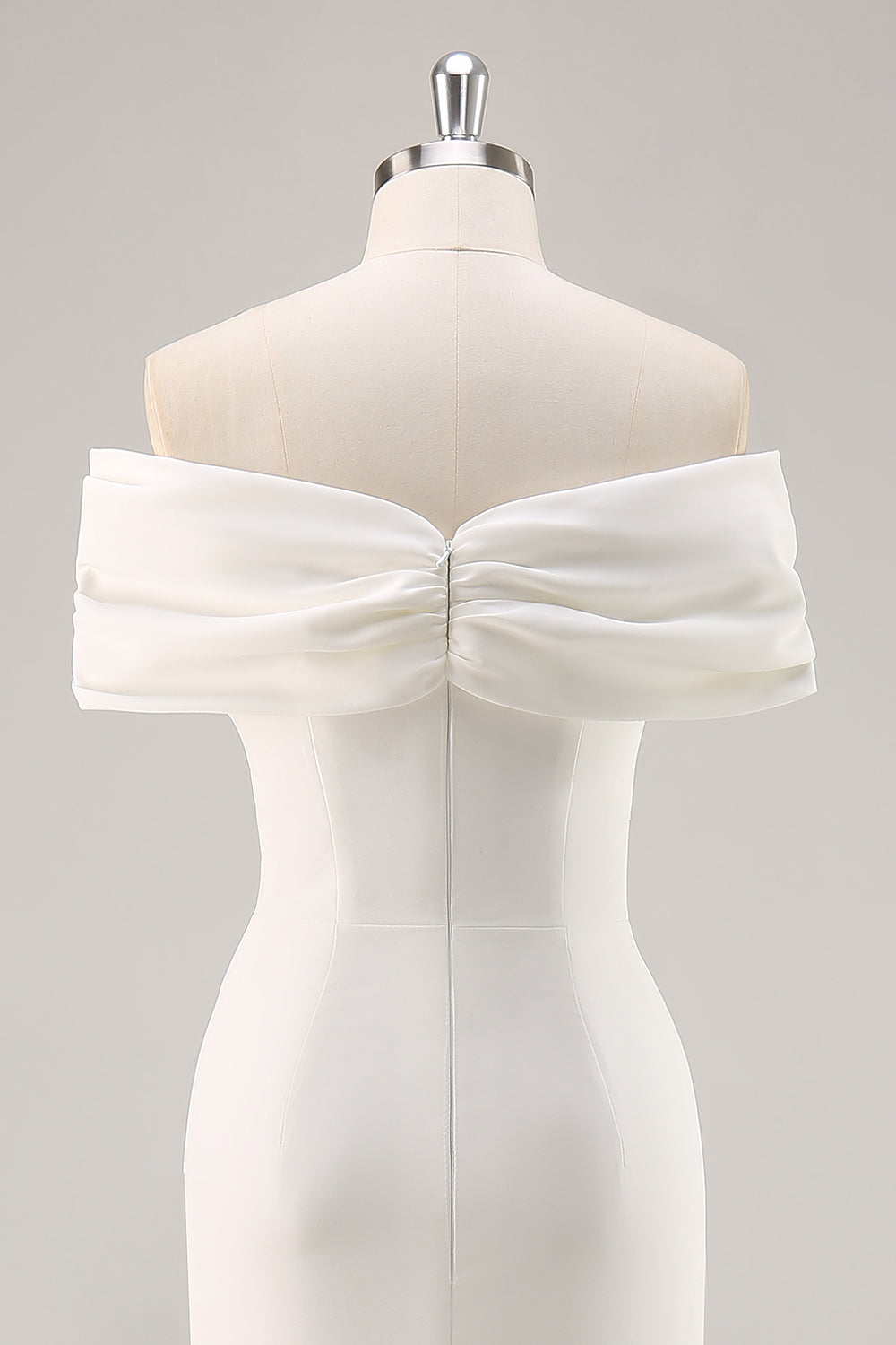 White Sheath Off the Shoulder Satin Engagement Dress