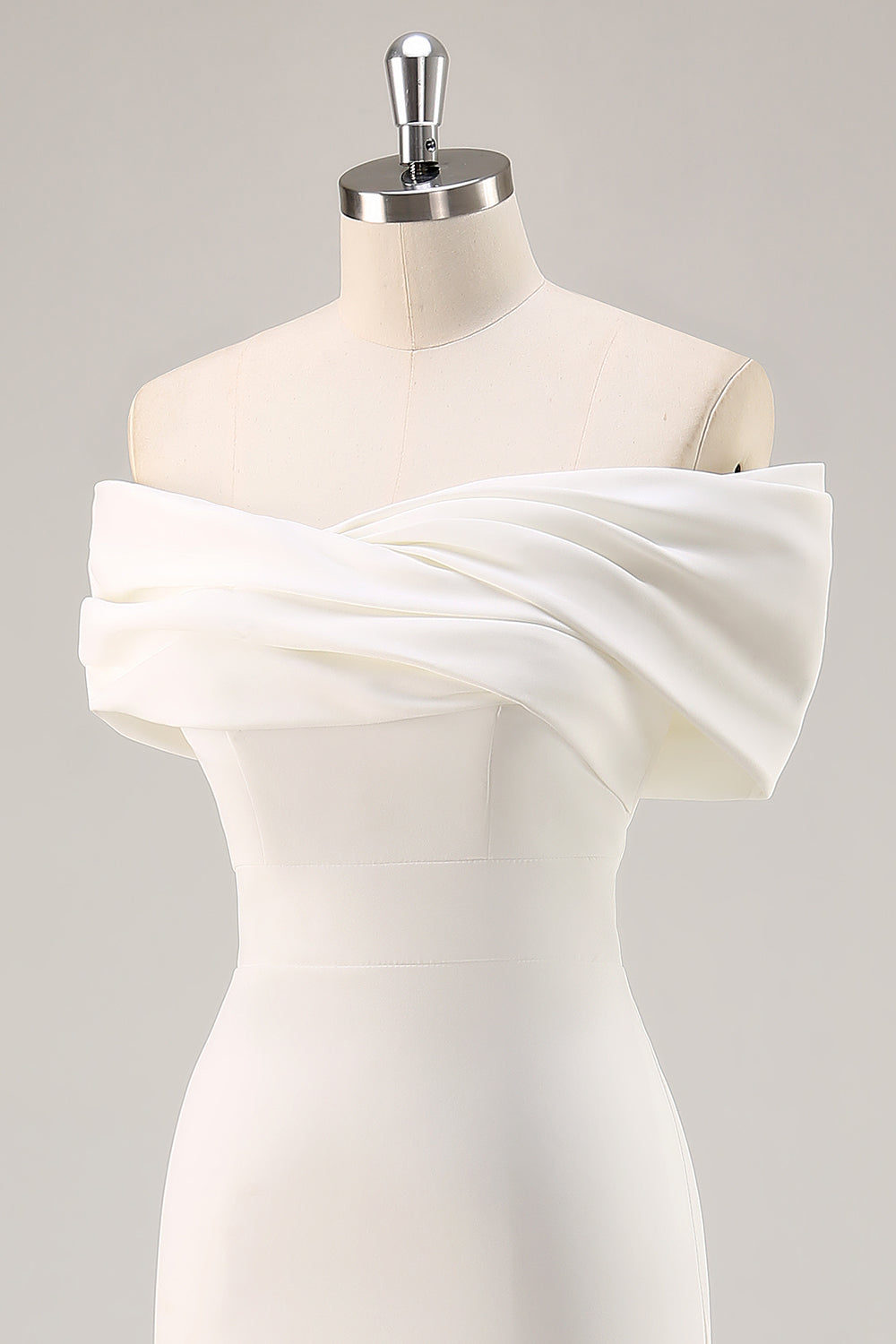 White Sheath Off the Shoulder Satin Engagement Dress