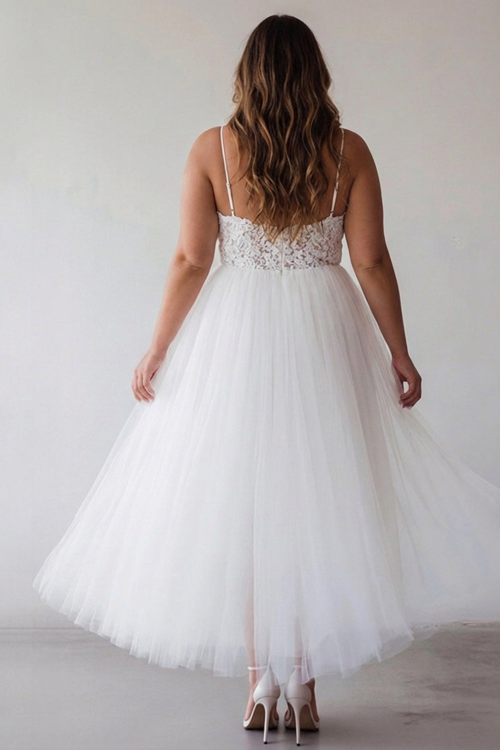 Lace White A Line Spaghetti Straps Plus Size Engagement Dress