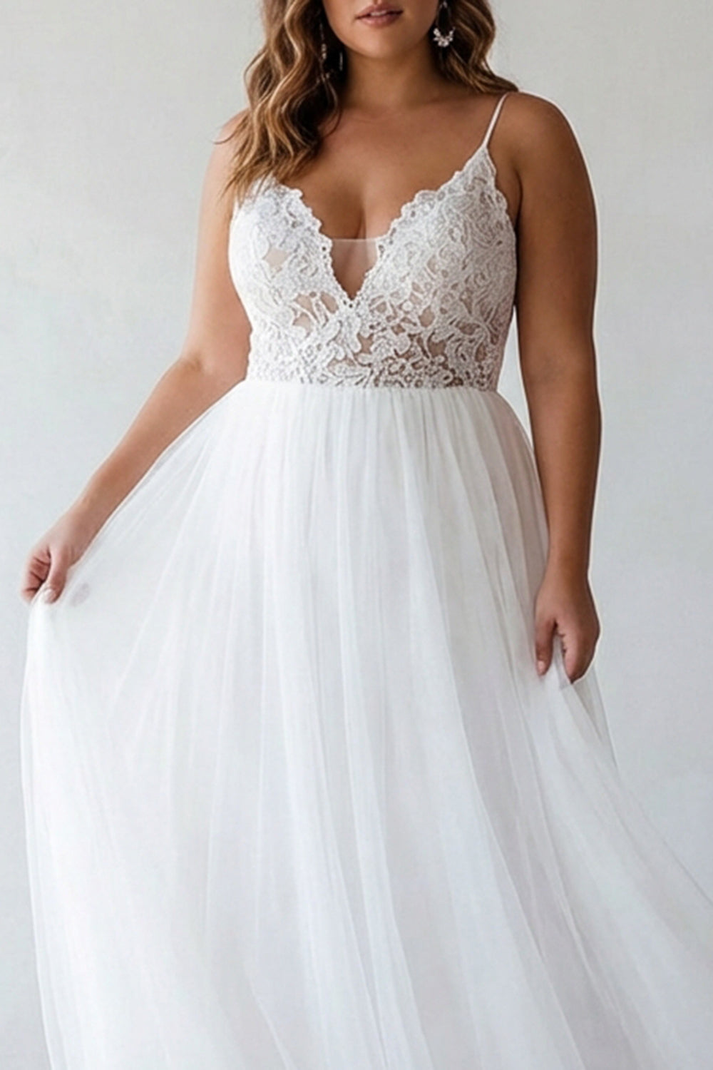 Lace White A Line Spaghetti Straps Plus Size Engagement Dress
