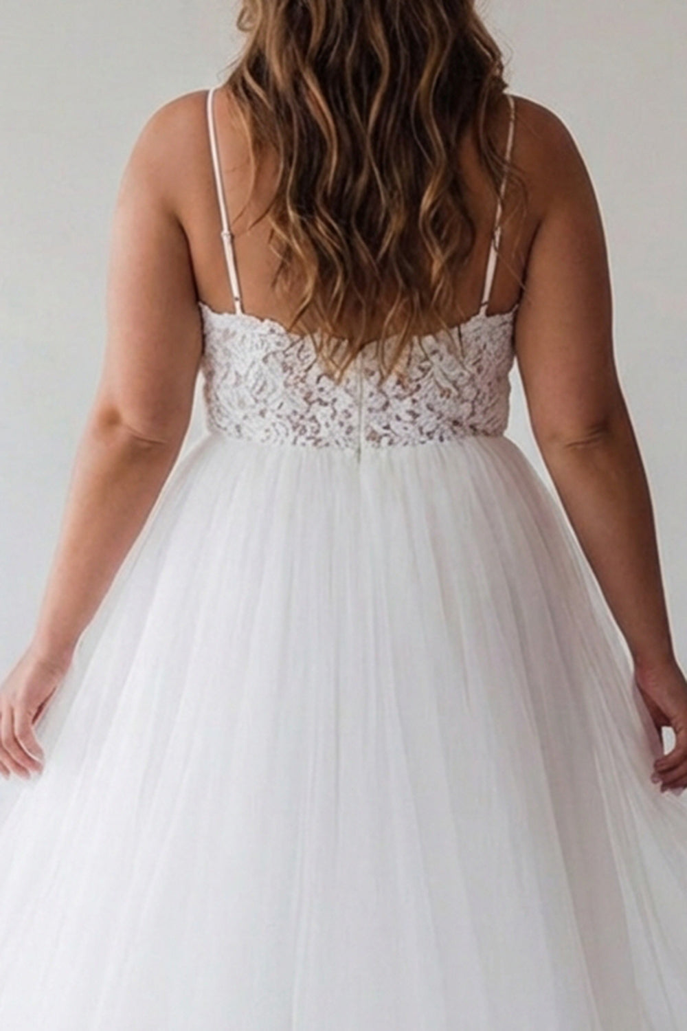 Lace White A Line Spaghetti Straps Plus Size Engagement Dress