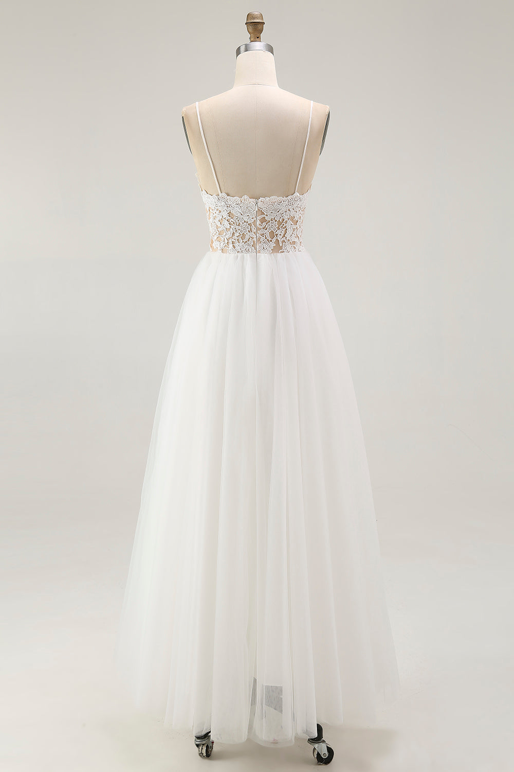 White A Line Spaghetti Straps Lace Engagement Dress