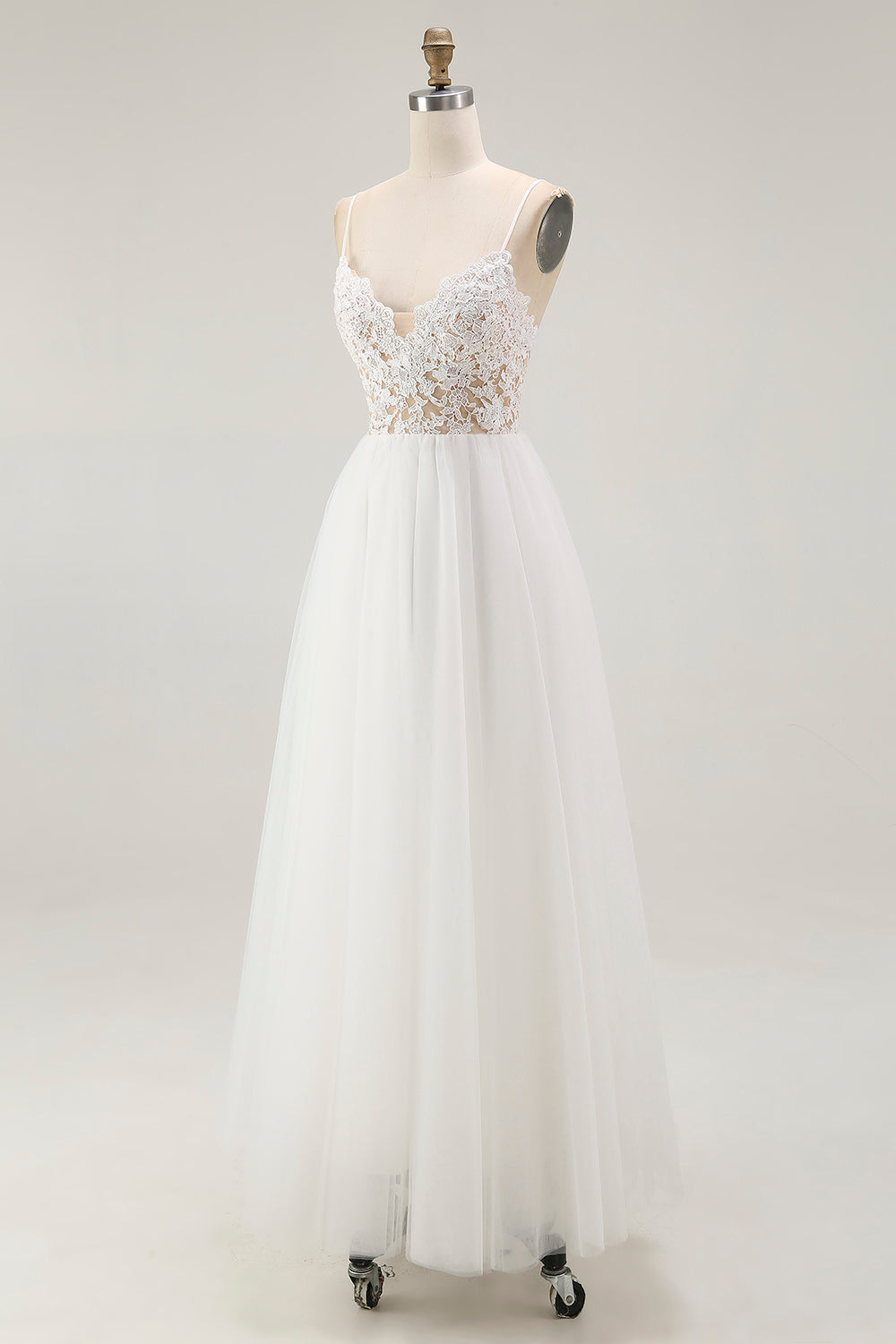 White A Line Spaghetti Straps Lace Engagement Dress