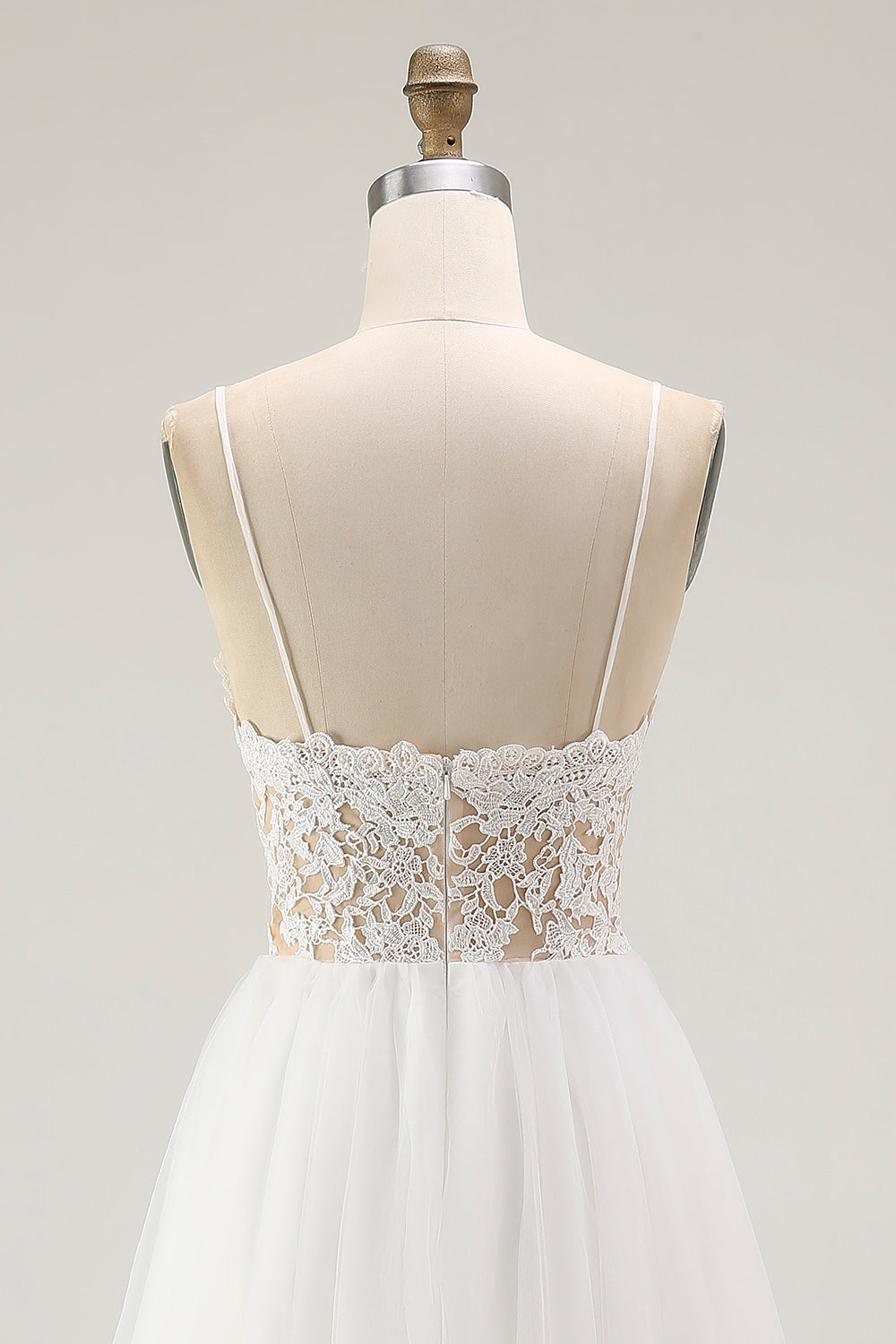 White A Line Spaghetti Straps Lace Engagement Dress