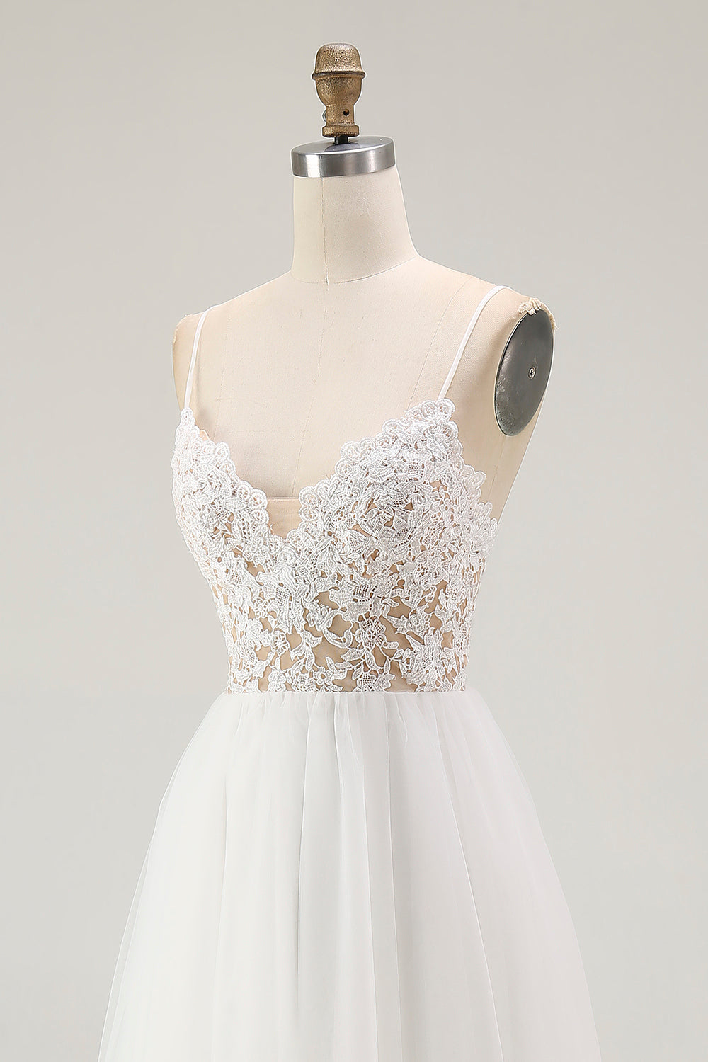 White A Line Spaghetti Straps Lace Engagement Dress