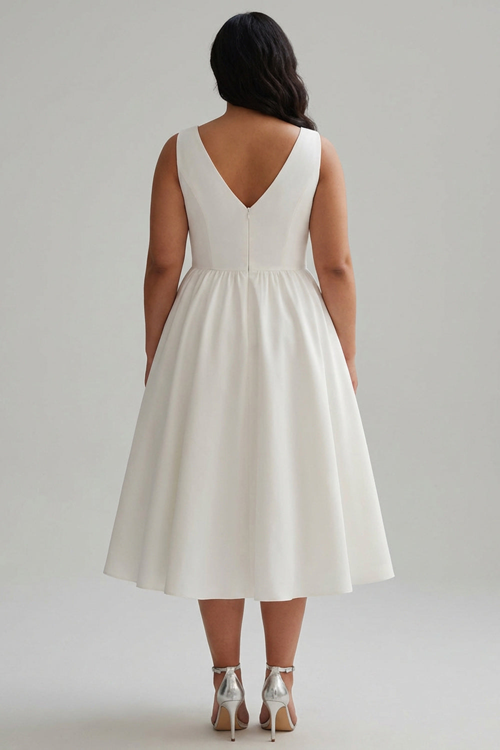 Elegant A Line White V Neck Plus Size Graduation Dress