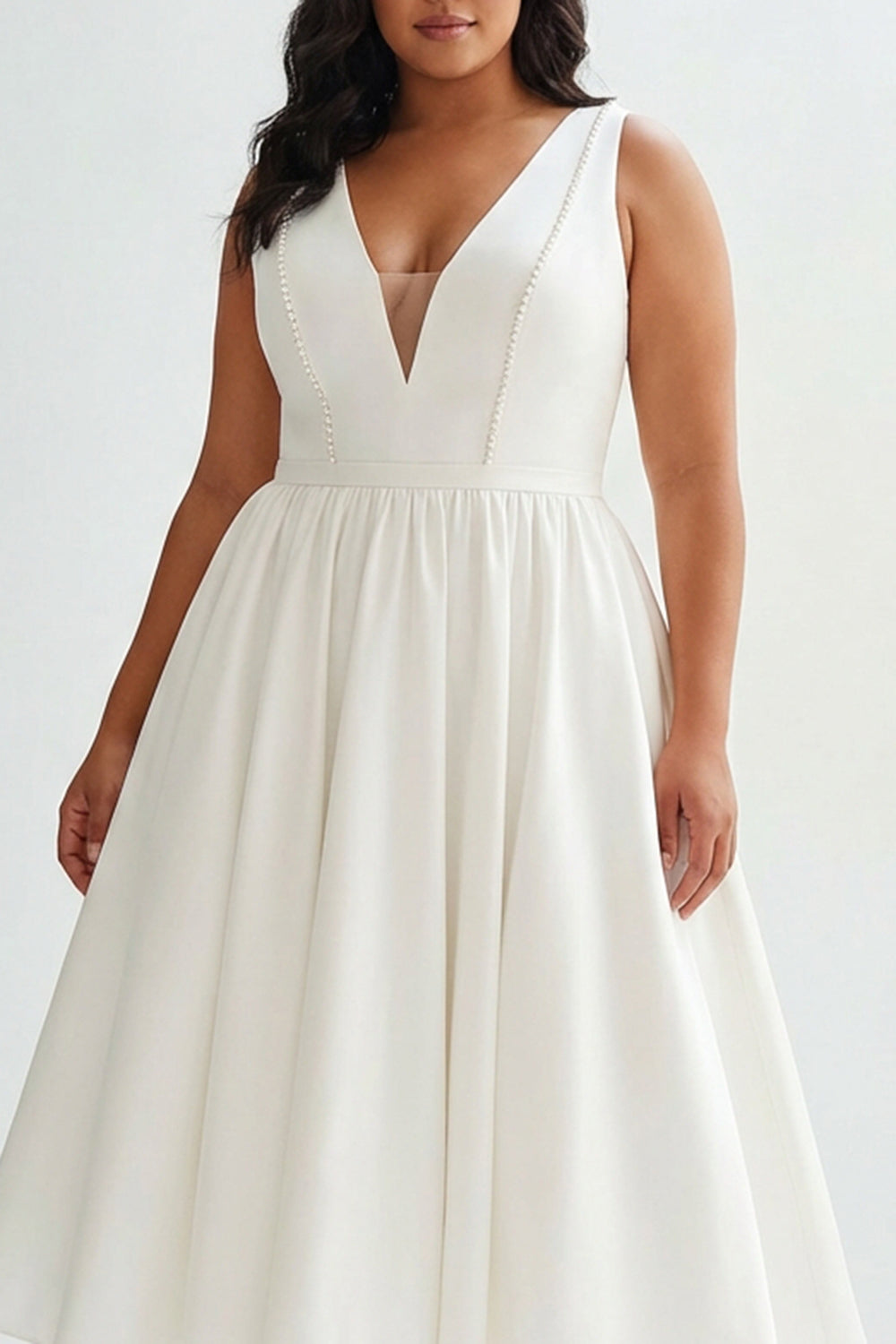 Elegant A Line White V Neck Plus Size Graduation Dress