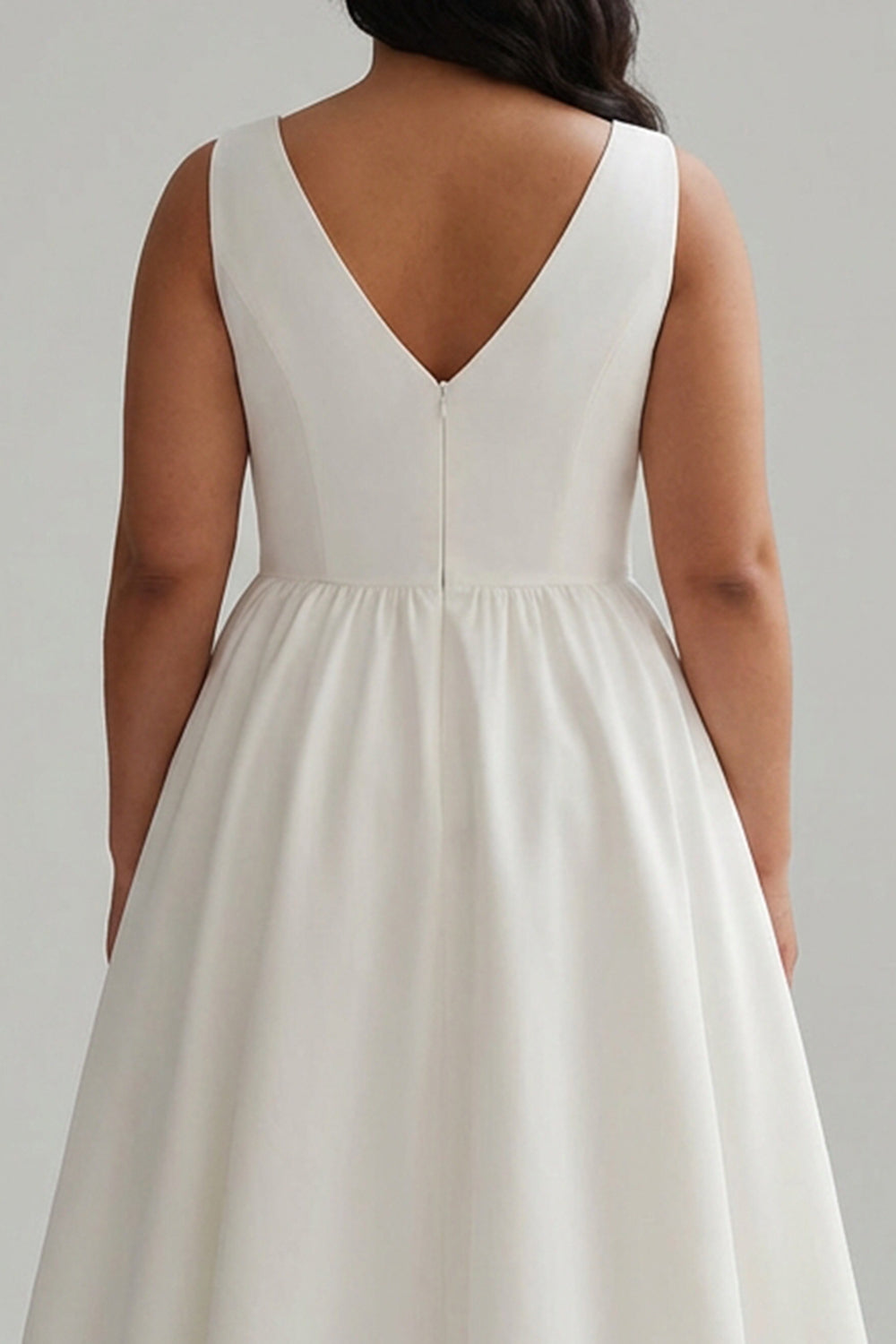 Elegant A Line White V Neck Plus Size Graduation Dress