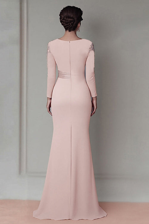 Blush Appliqued Long Sleeve Sheath Mother Of The Bride Dress with Sash
