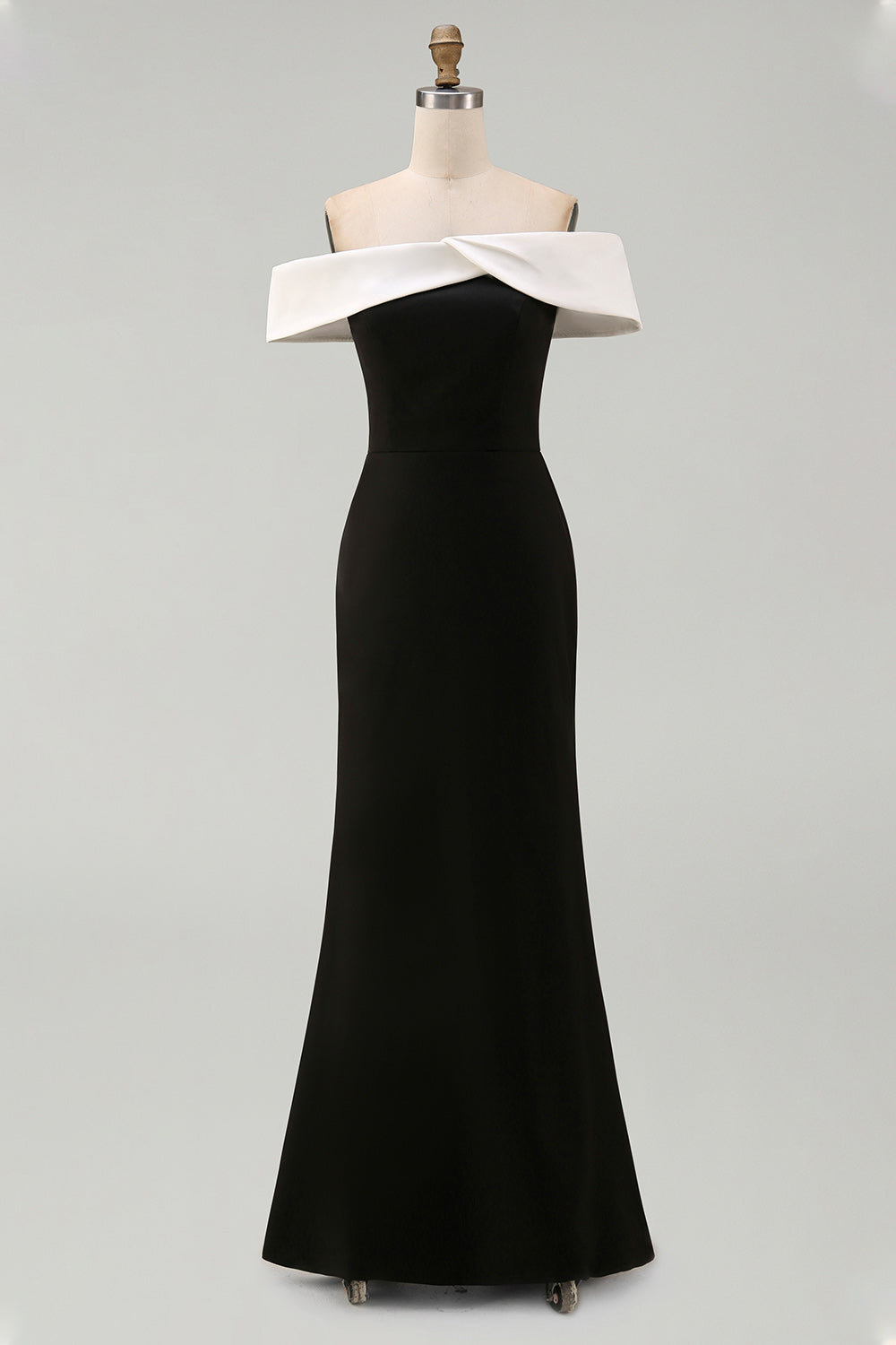 Off the Shoulder Black Matte Satin Mermaid Formal Dress