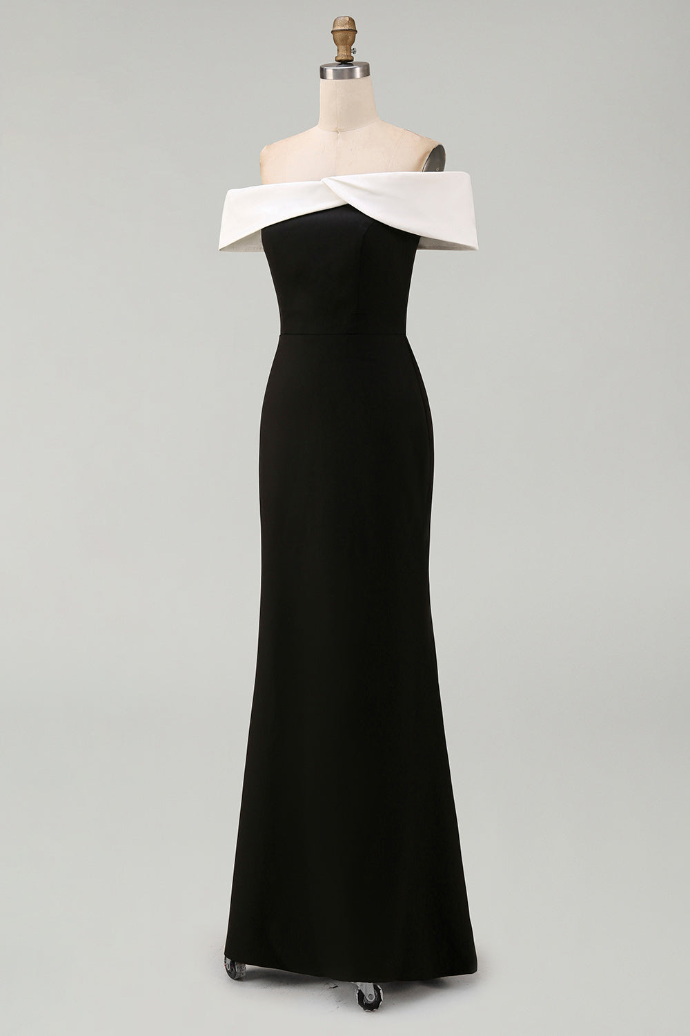 Off the Shoulder Black Matte Satin Mermaid Formal Dress