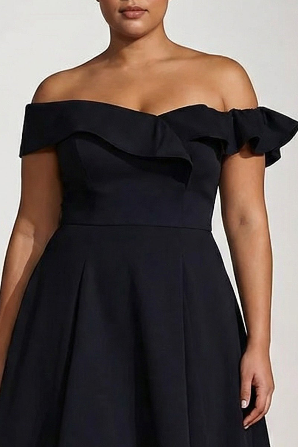 Off the Shoulder Black A Line Ruffled Plus Size Formal Dress