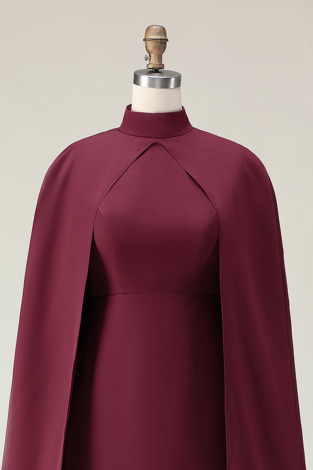 Burgundy Sheath High Neck Midi Formal Dress With Shawl