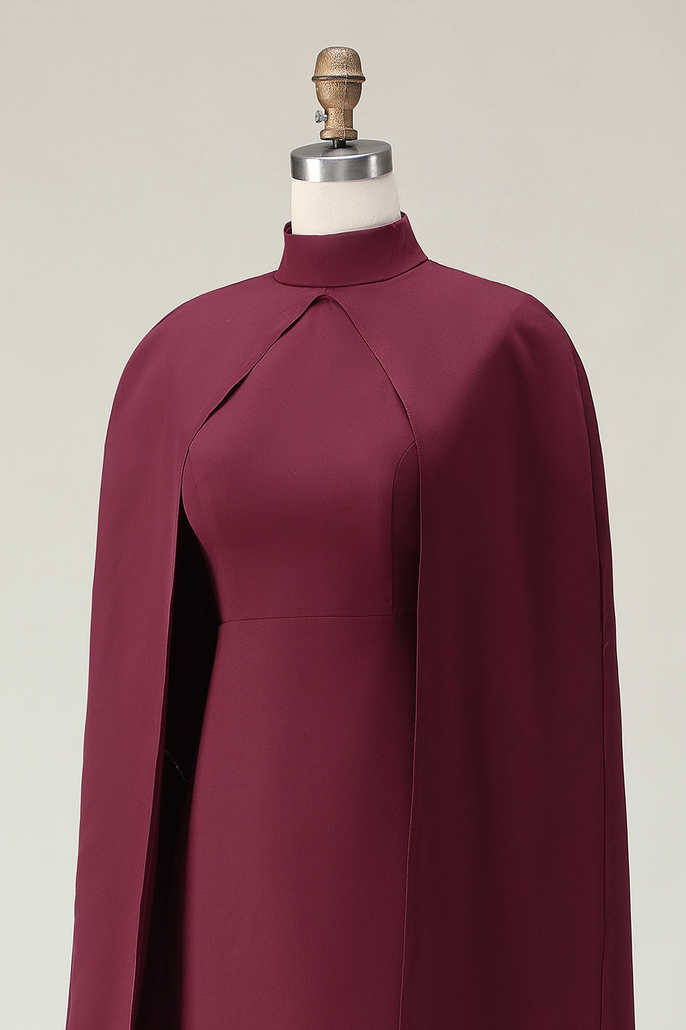 Burgundy Sheath High Neck Midi Formal Dress With Shawl