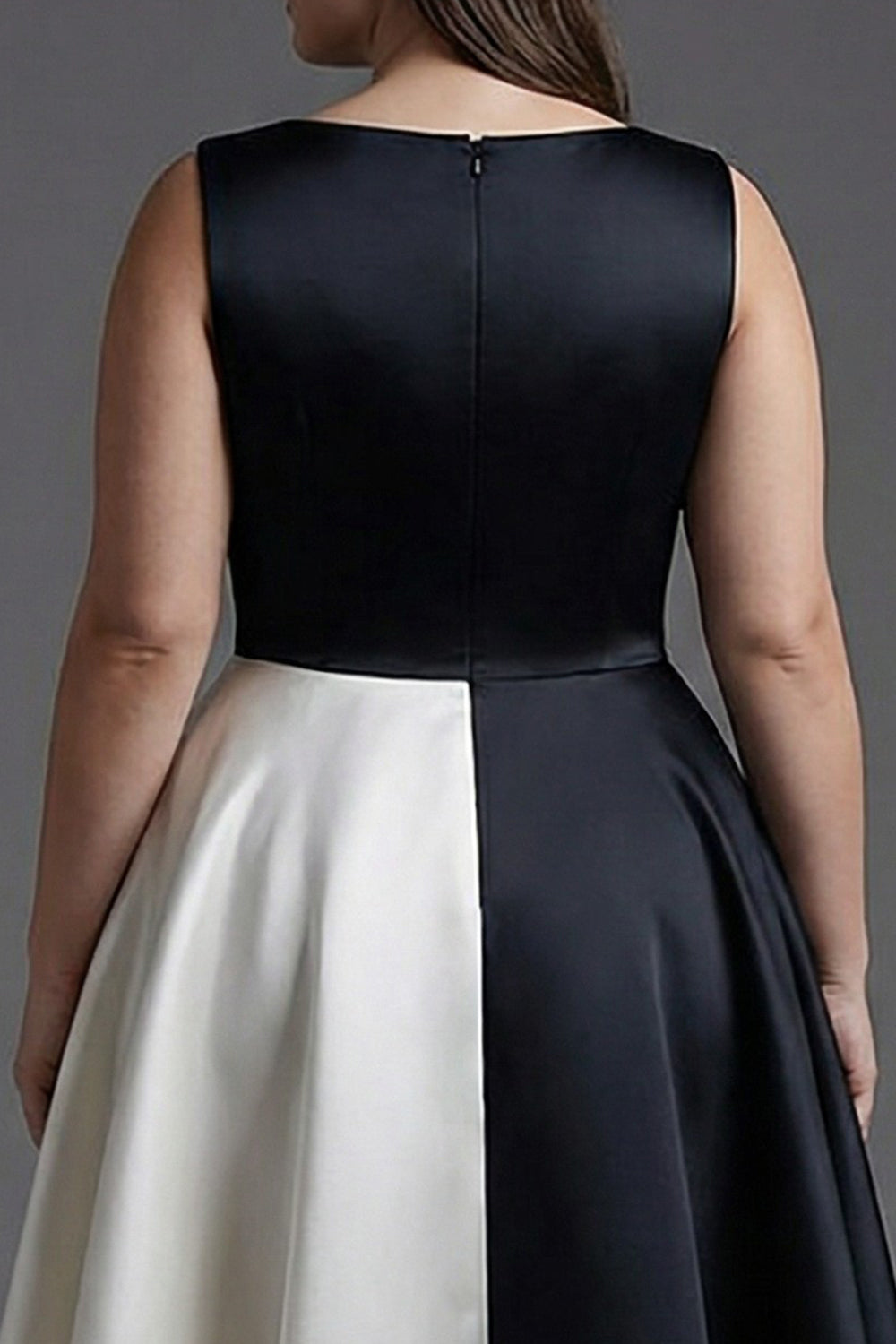Black White A Line Satin Plus Size Semi Formal Dress