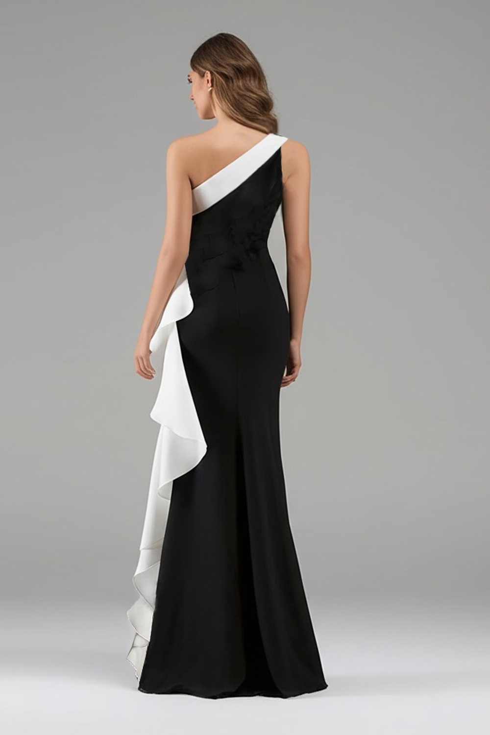 Sheath One Shoulder Black Tie Dress with Flower