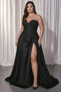 Black A Line Strapless Plus Size Appliqued Prom Dress