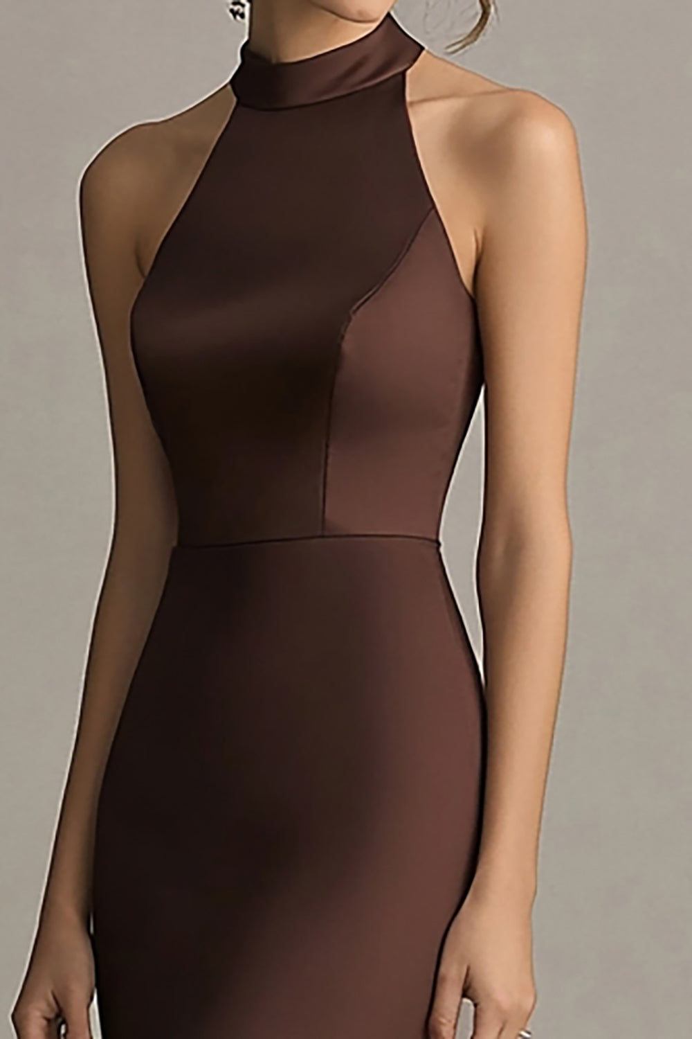 Halter Coffee Mermaid Long Formal Dress