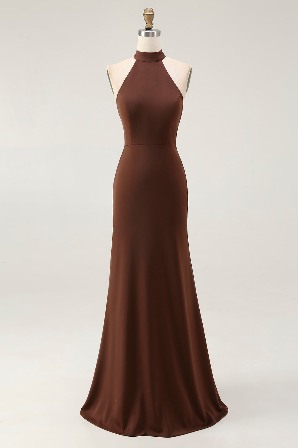 Halter Coffee Mermaid Long Formal Dress