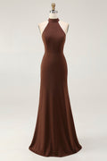 Halter Coffee Mermaid Long Formal Dress