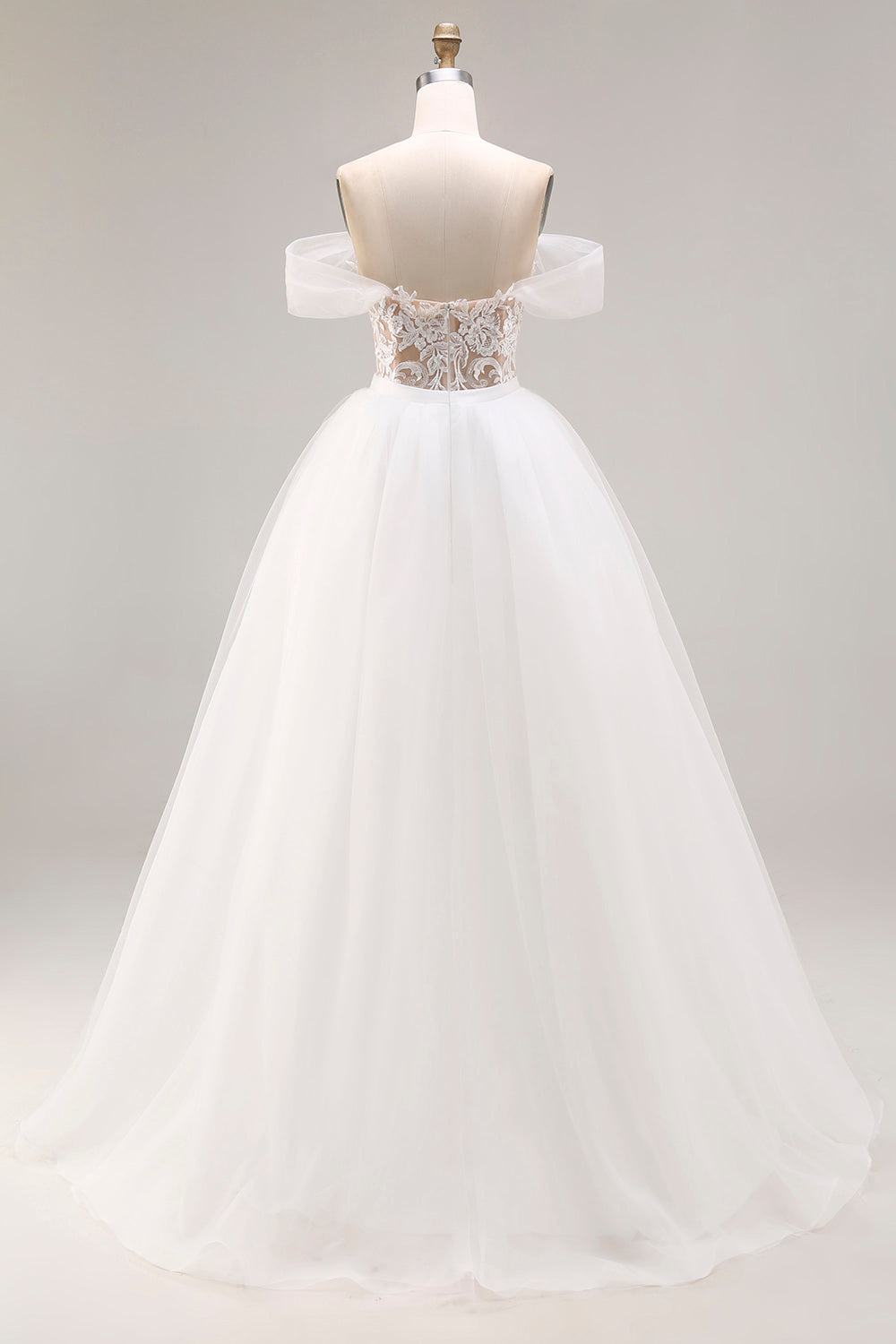 Ivory Off The Shoulder Ball-Gown Lace Tulle Wedding Dress