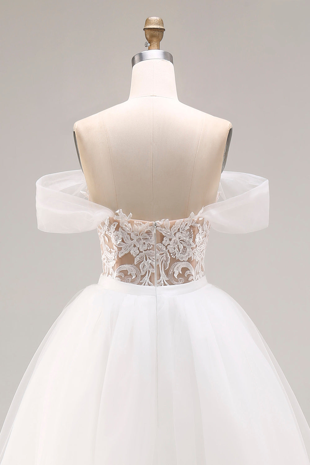 Ivory Off The Shoulder Ball-Gown Lace Tulle Wedding Dress