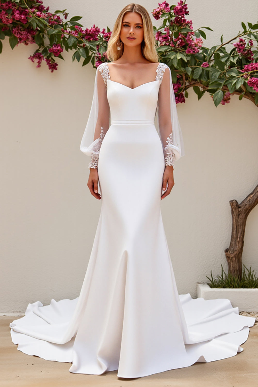 Mermaid Long Sleeve Ivory Wedding Dress