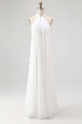 Halter White A-Line Maxi Engagement Dress