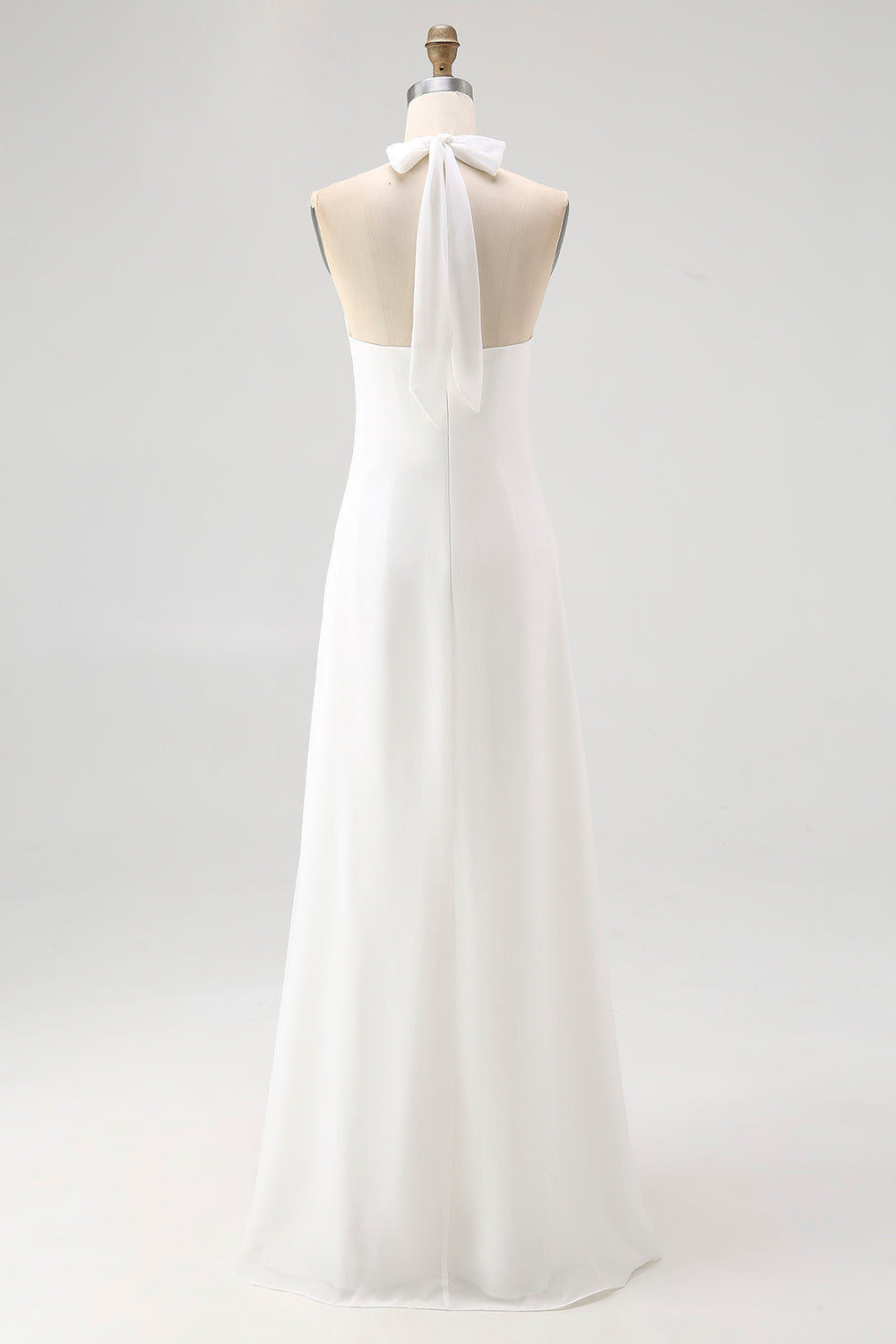 Simple White Halter A Line Chiffon Engagement Dress