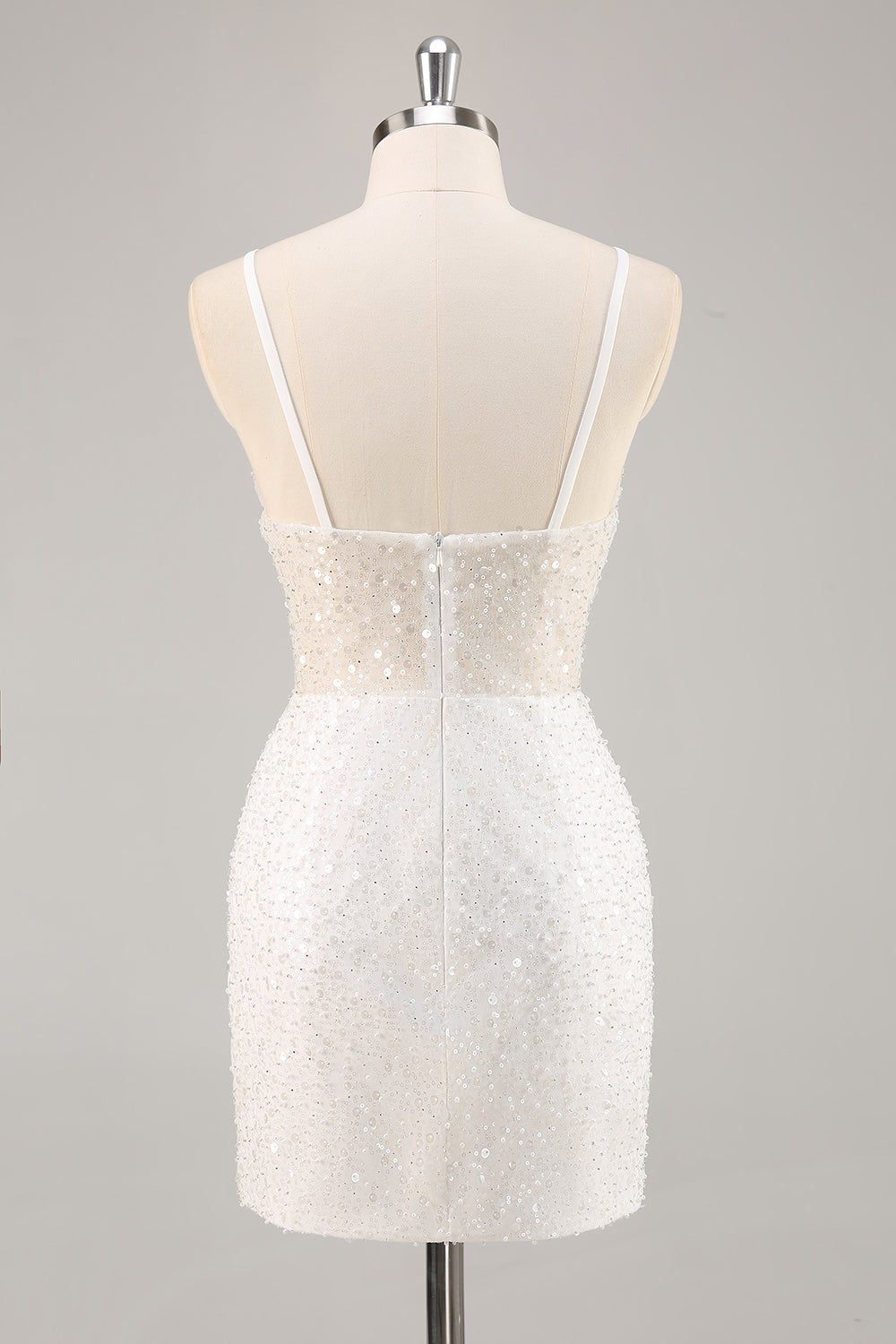 White Bodycon V Neck Mini Graduation Dress With Sequins