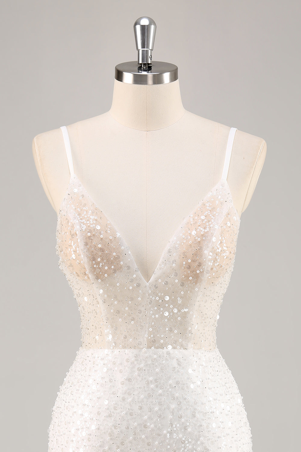 White Bodycon V Neck Mini Graduation Dress With Sequins