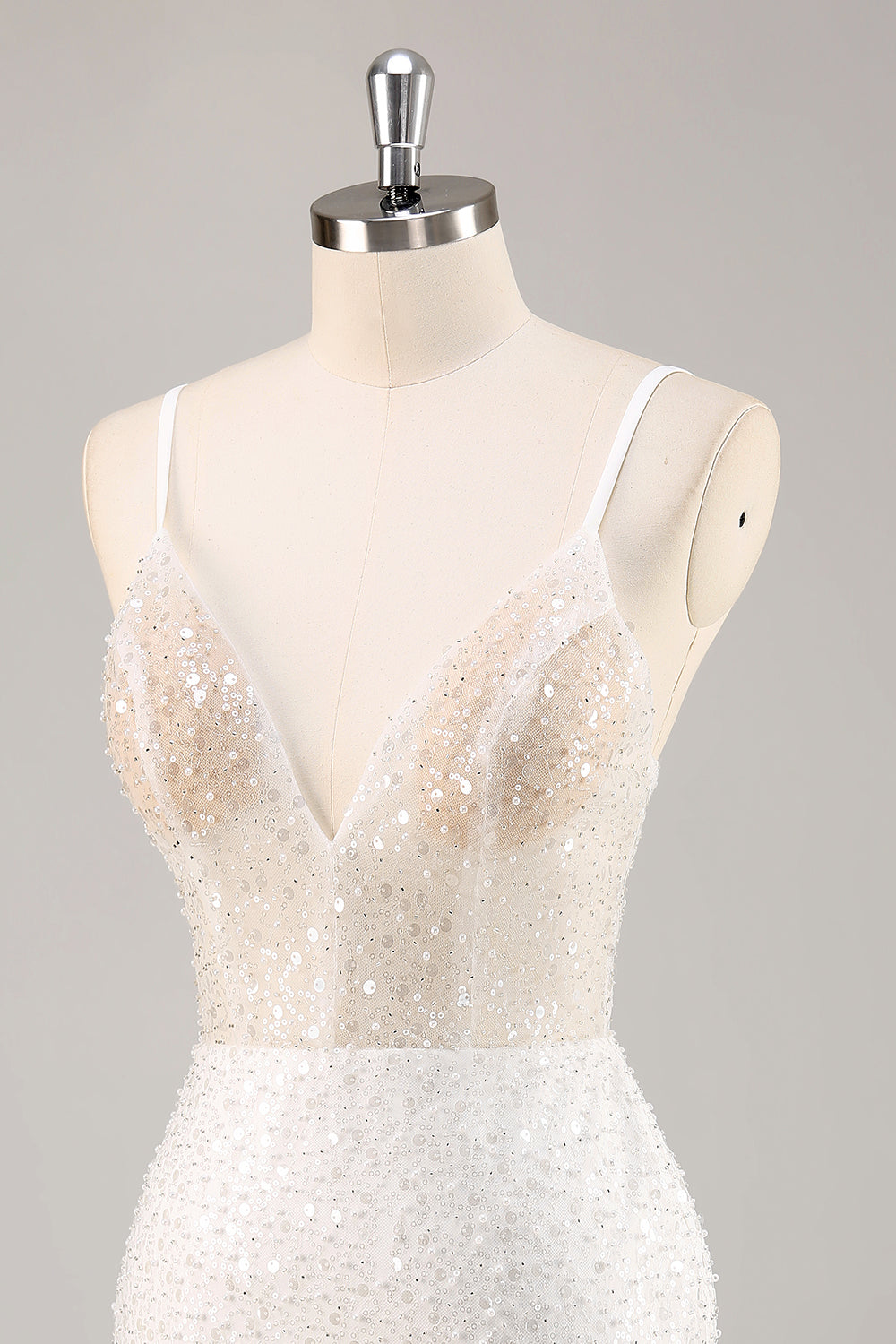 White Bodycon V Neck Mini Graduation Dress With Sequins