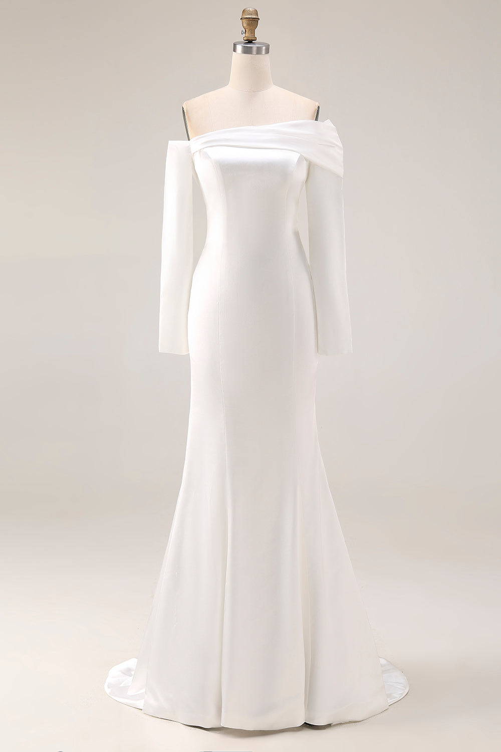 White Off the Shoulder Mermaid Satin Wedding Dress