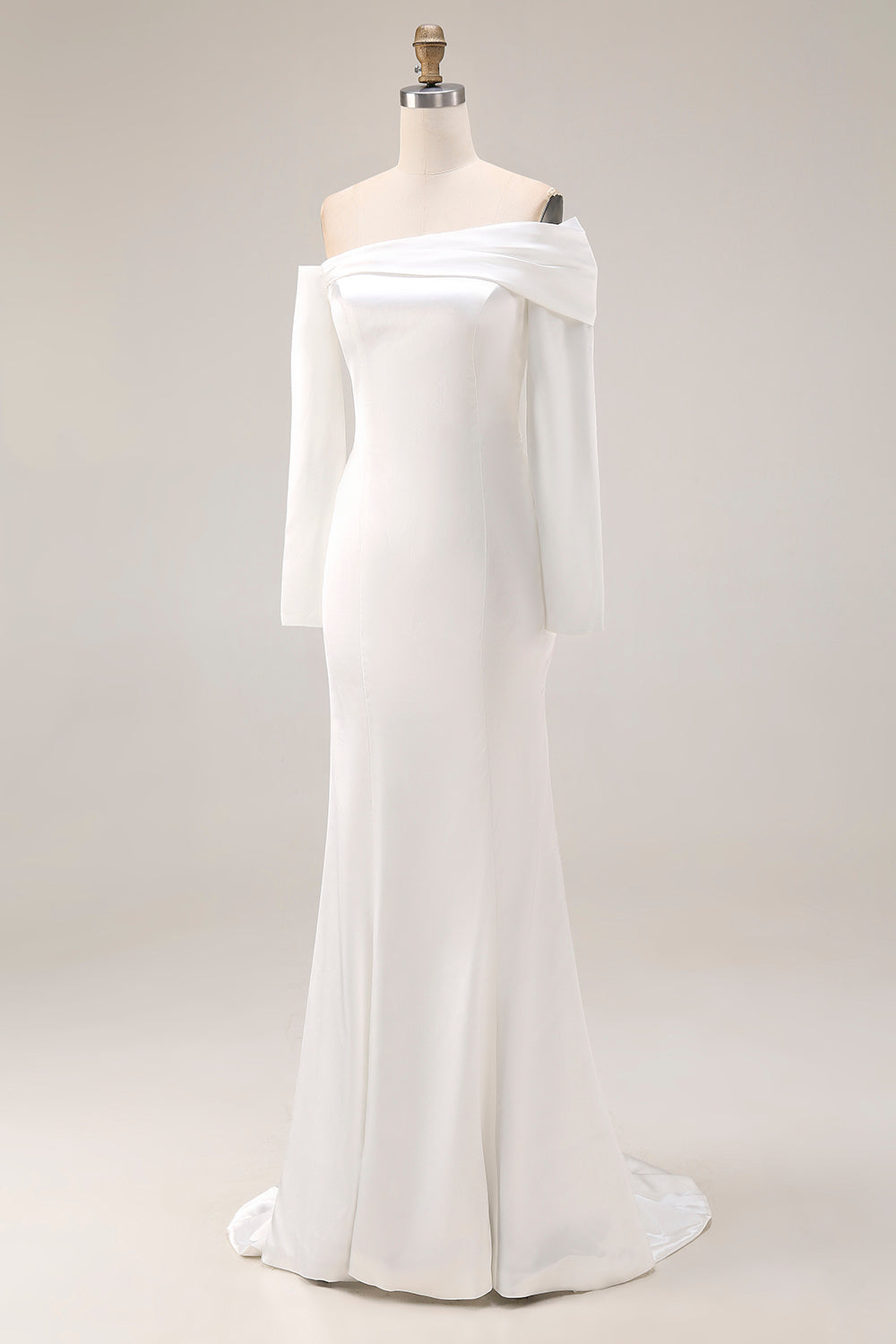 White Off the Shoulder Mermaid Satin Wedding Dress