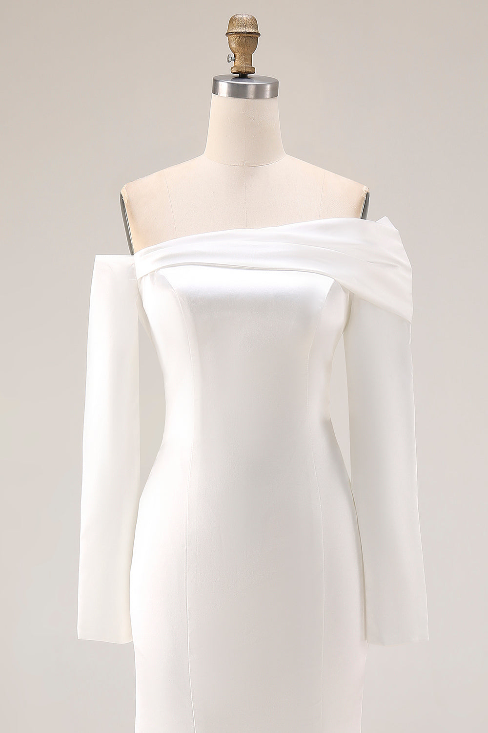 White Off the Shoulder Mermaid Satin Wedding Dress