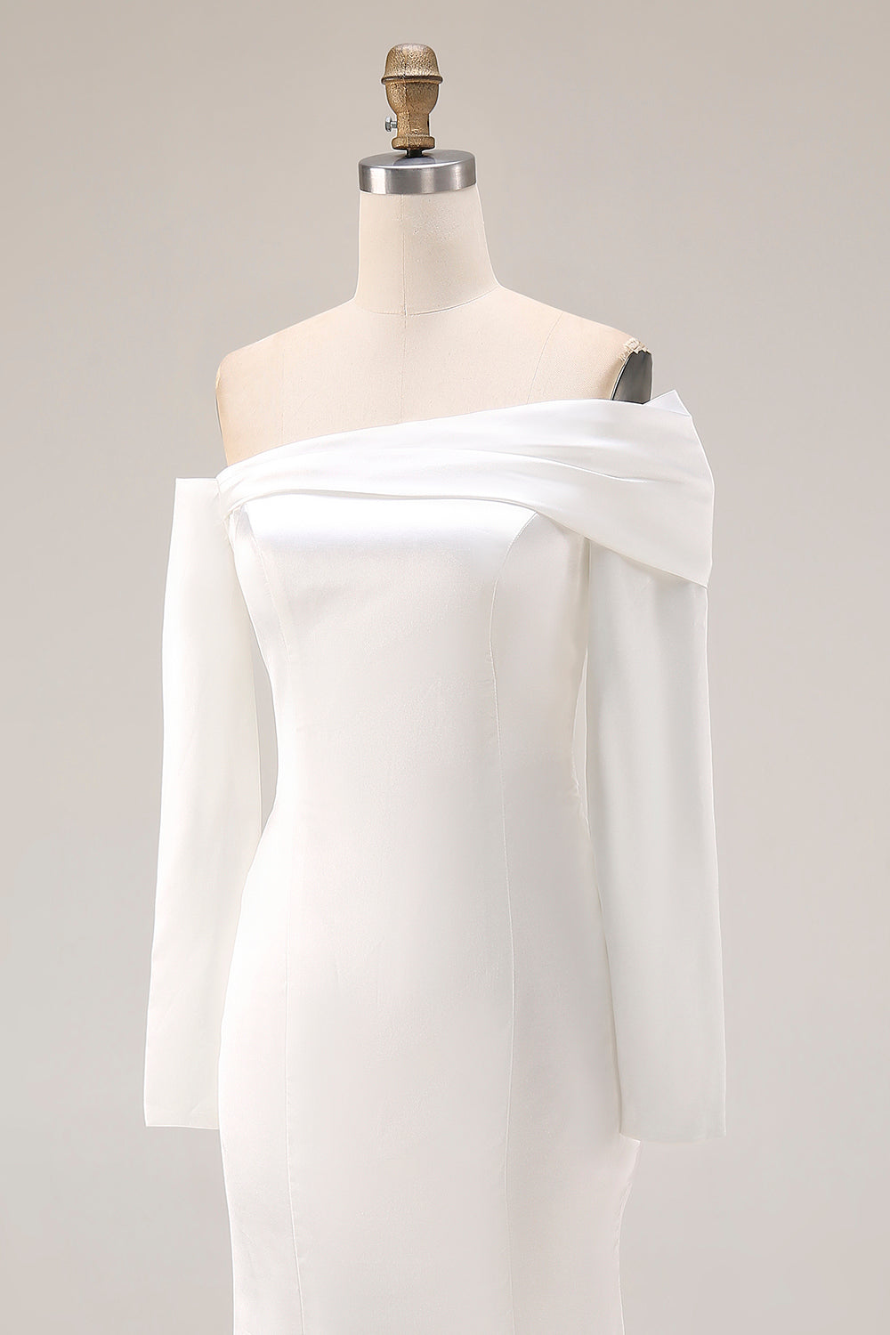 White Off the Shoulder Mermaid Satin Wedding Dress