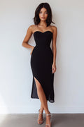 Sheath Sweetheart Midi Black Tie Dress With Slit