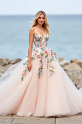 Blush A Line Floral Wedding Dress with 3D Folwers