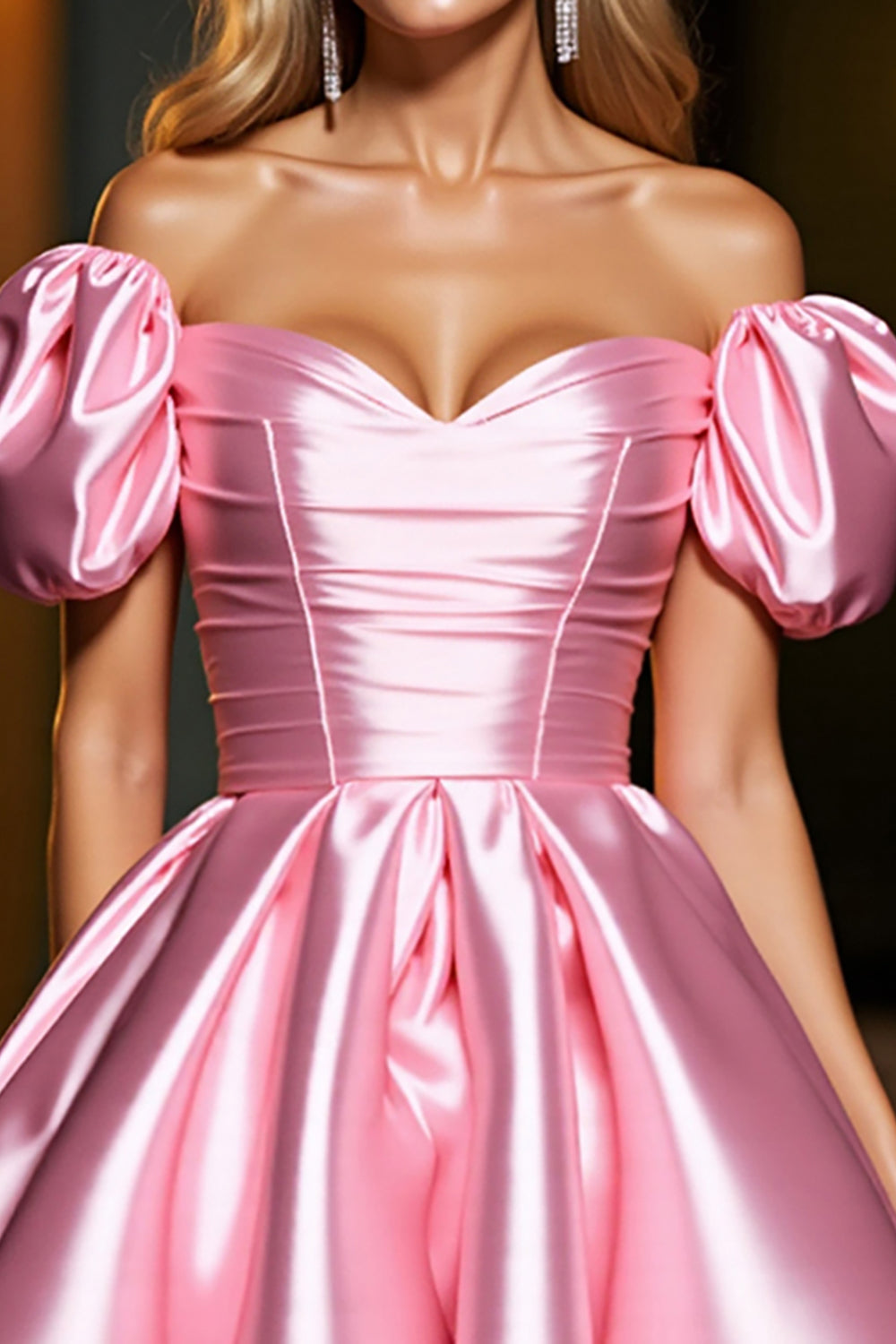 Pink Off The Shoulder A Line Satin Homecoming Dress