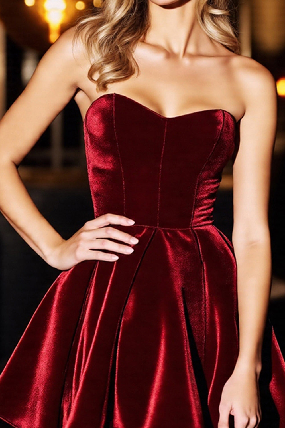 Velvet Strapless A Line Burgundy Homecoming Dress