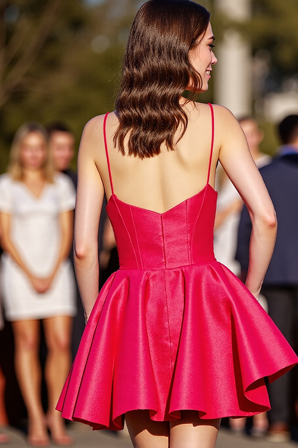 A Line Red Spaghetti Straps Homecoming Dress