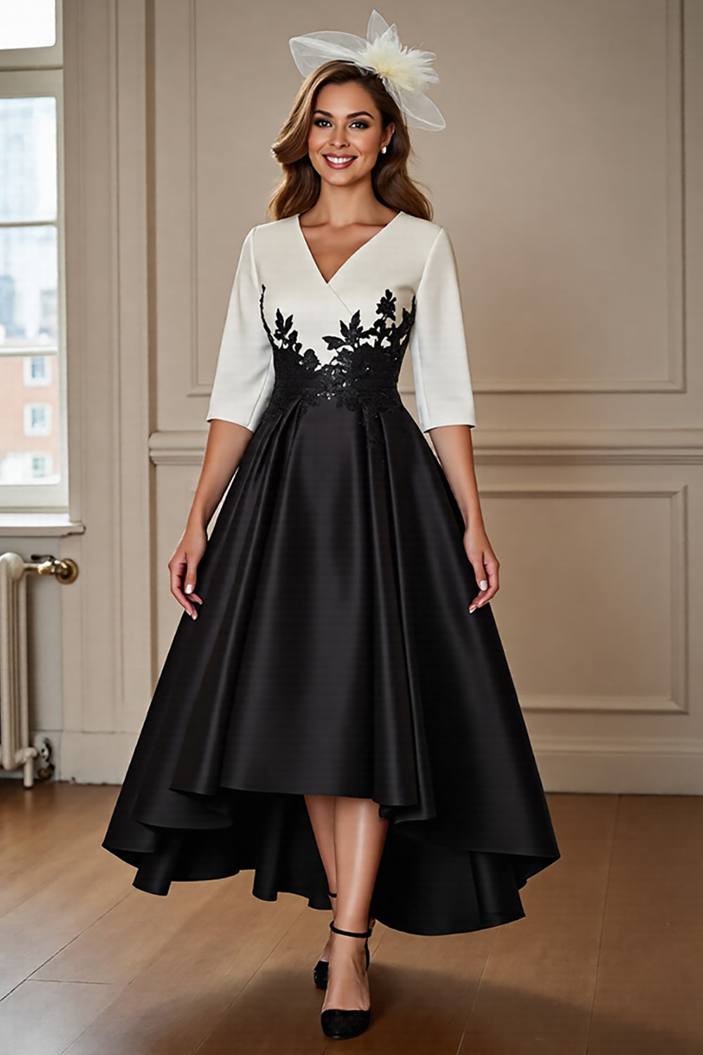 Black A Line Appliqued Mother Of The Bride Dress