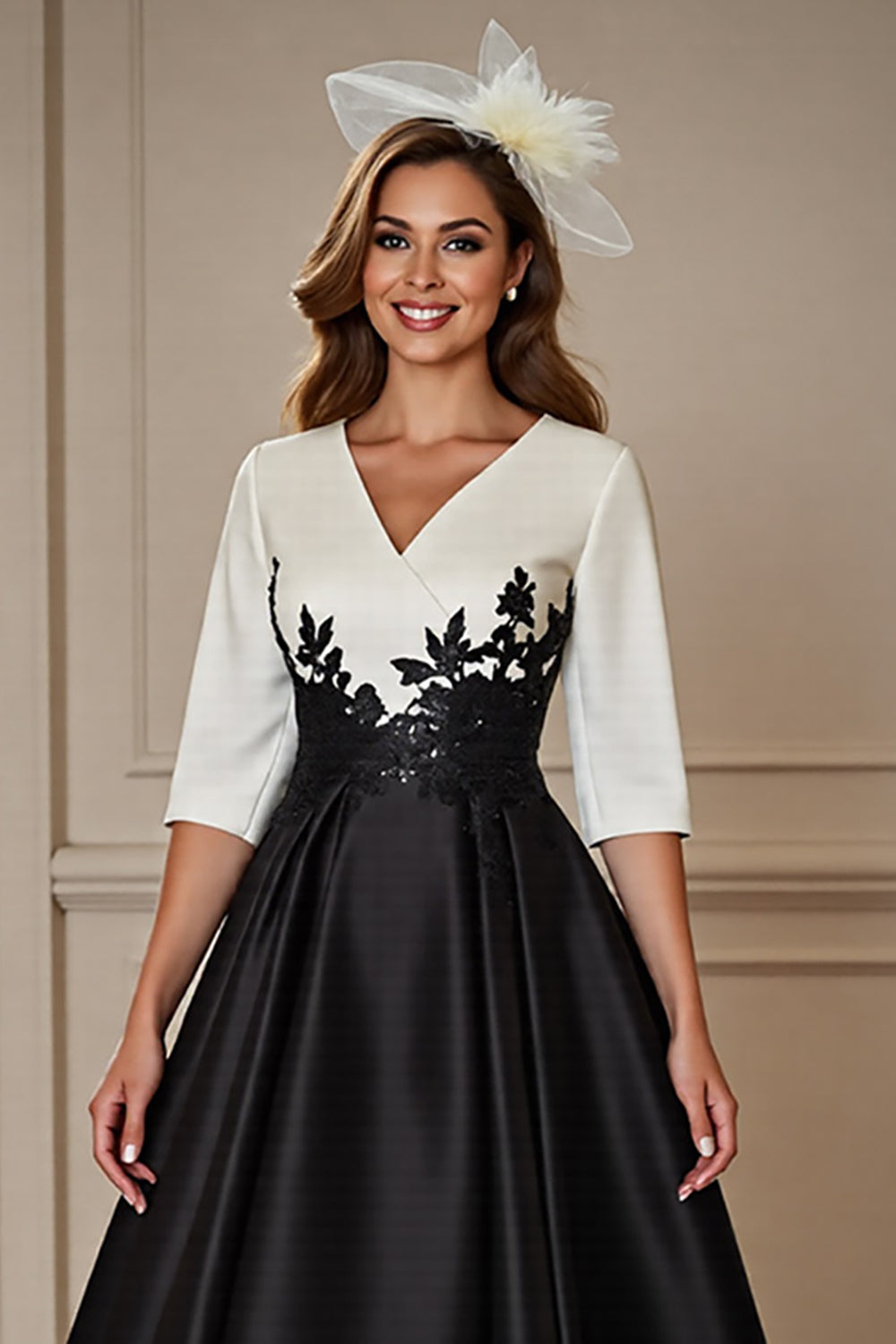 Black A Line Appliqued Mother Of The Bride Dress