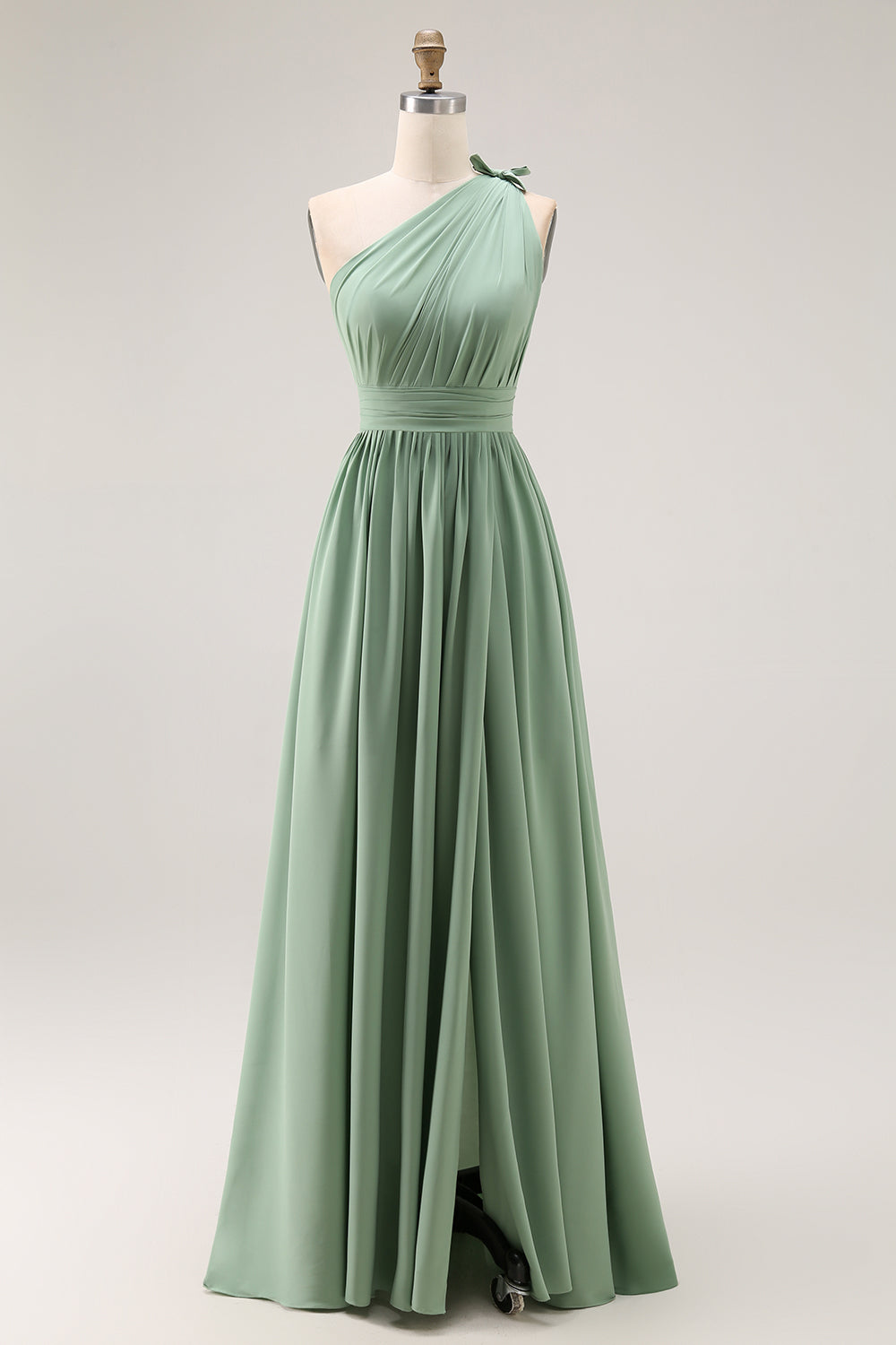 Green One Shoulder Chiffon Bridesmaid Dress with Slit