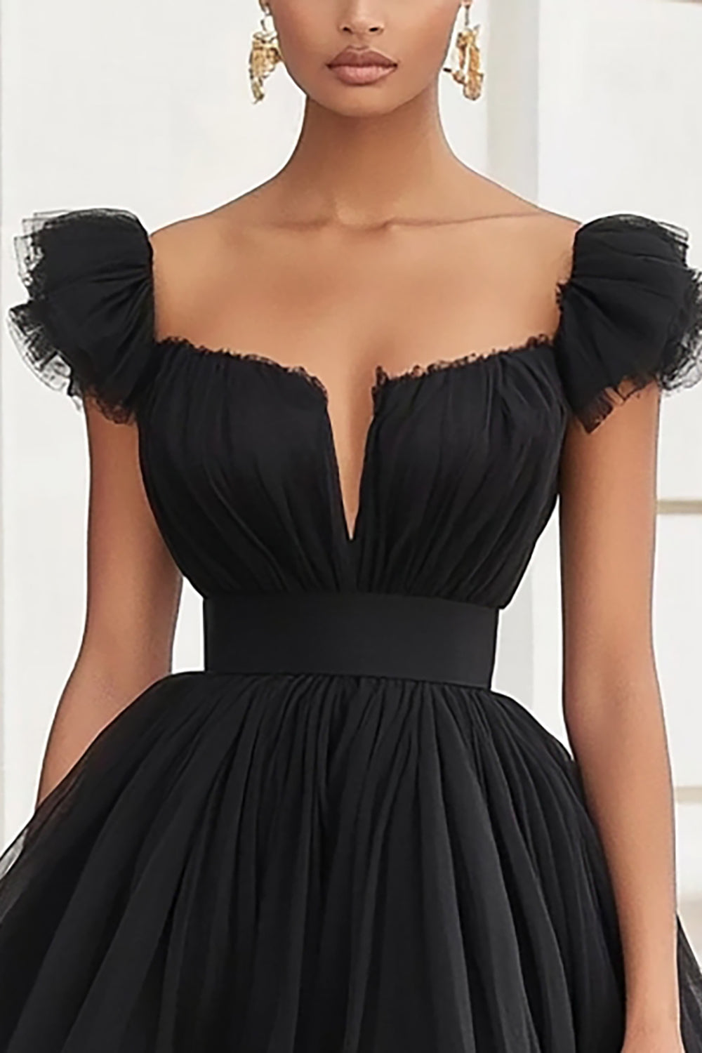 Tulle Ruched A Line Little Black Dress